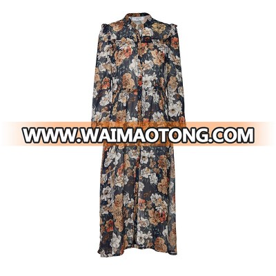 Customized Flower printing chiffon Long Dress