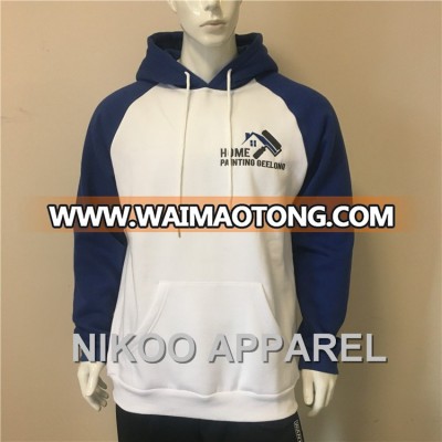 Custom thick cotton white and blue pullover hoodie with embroidery logo