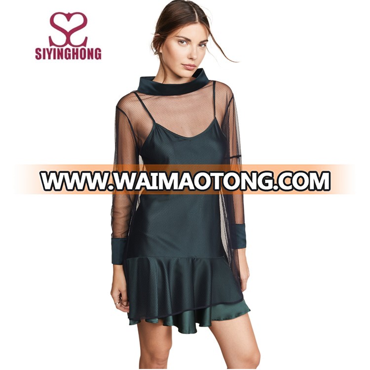 Custom new design satin grenadine green women dress